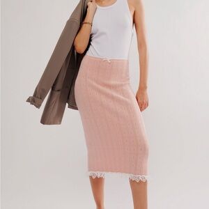 For Love And Lemons Pink Lace Pencil Skirt